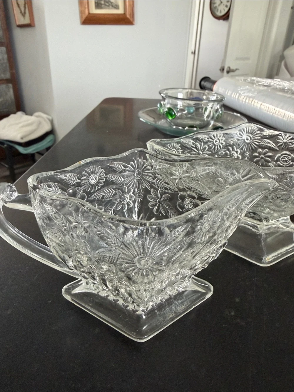 3 Piece Vintage Indiana Glass Sugar and Creamer Set - Pineapple - Floral Pattern